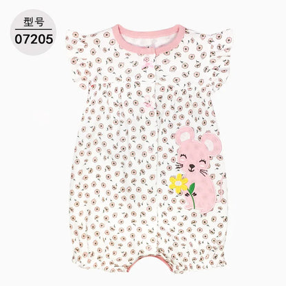 Baby Cartoon Print Cotton Short-Sleeve Summer Romper childrensterritory