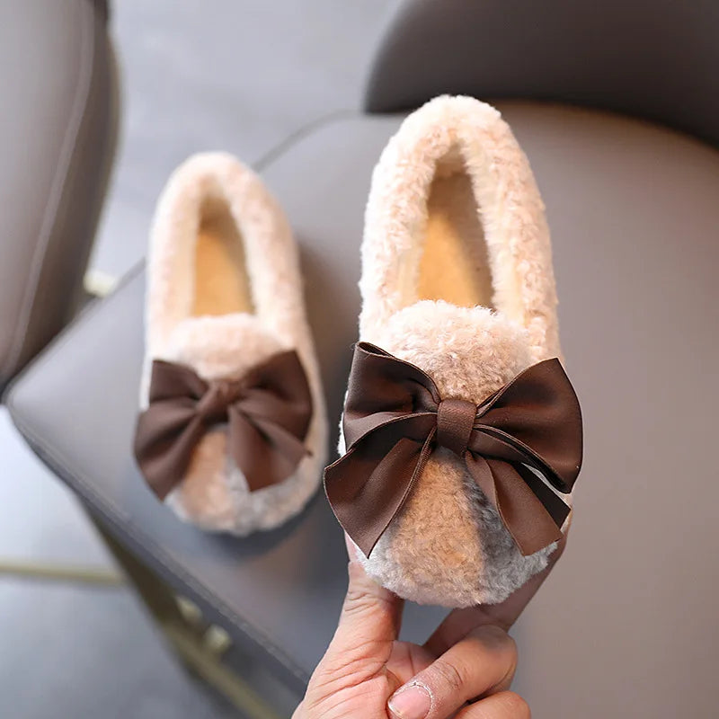 Girls Bow Fur Design Soft And Stylish Shoes