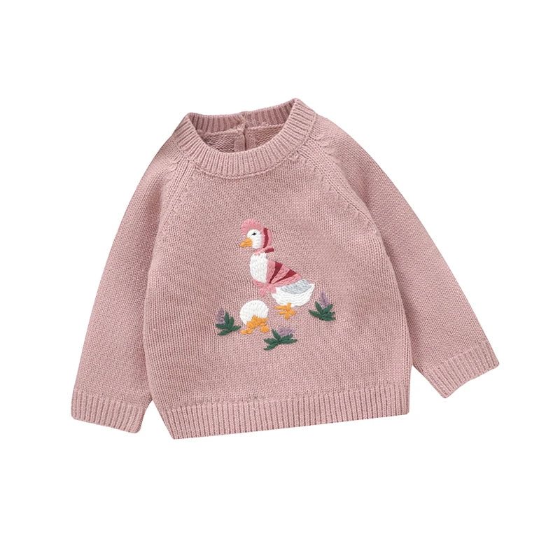 Round Neck Duck Embroidery Design Winter Sweater For Baby