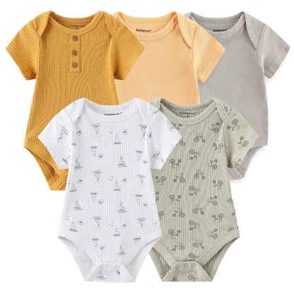 Cartoon Print Sleeveless 5Pieces Newborn Cotton Bodysuits childrensterritory
