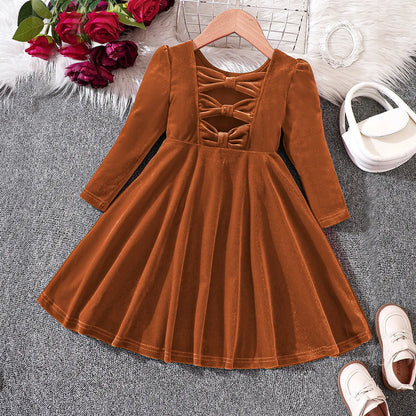 Girls’ Cozy Solid Color Long-Sleeve Winter Dresses childrensterritory