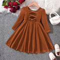 Girls’ Cozy Solid Color Long-Sleeve Winter Dresses childrensterritory