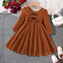 Girls’ Cozy Solid Color Long-Sleeve Winter Dresses childrensterritory