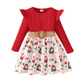Girls' Round Neck Belt Design Christmas Dresses