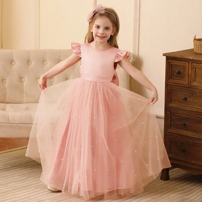 Long Flying Sleeve Mesh Princess Dresses for Kids Girls