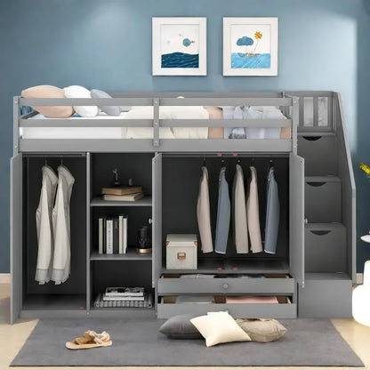 Multipurpose Loft Bed featuring Shelves, Closets, and Storage