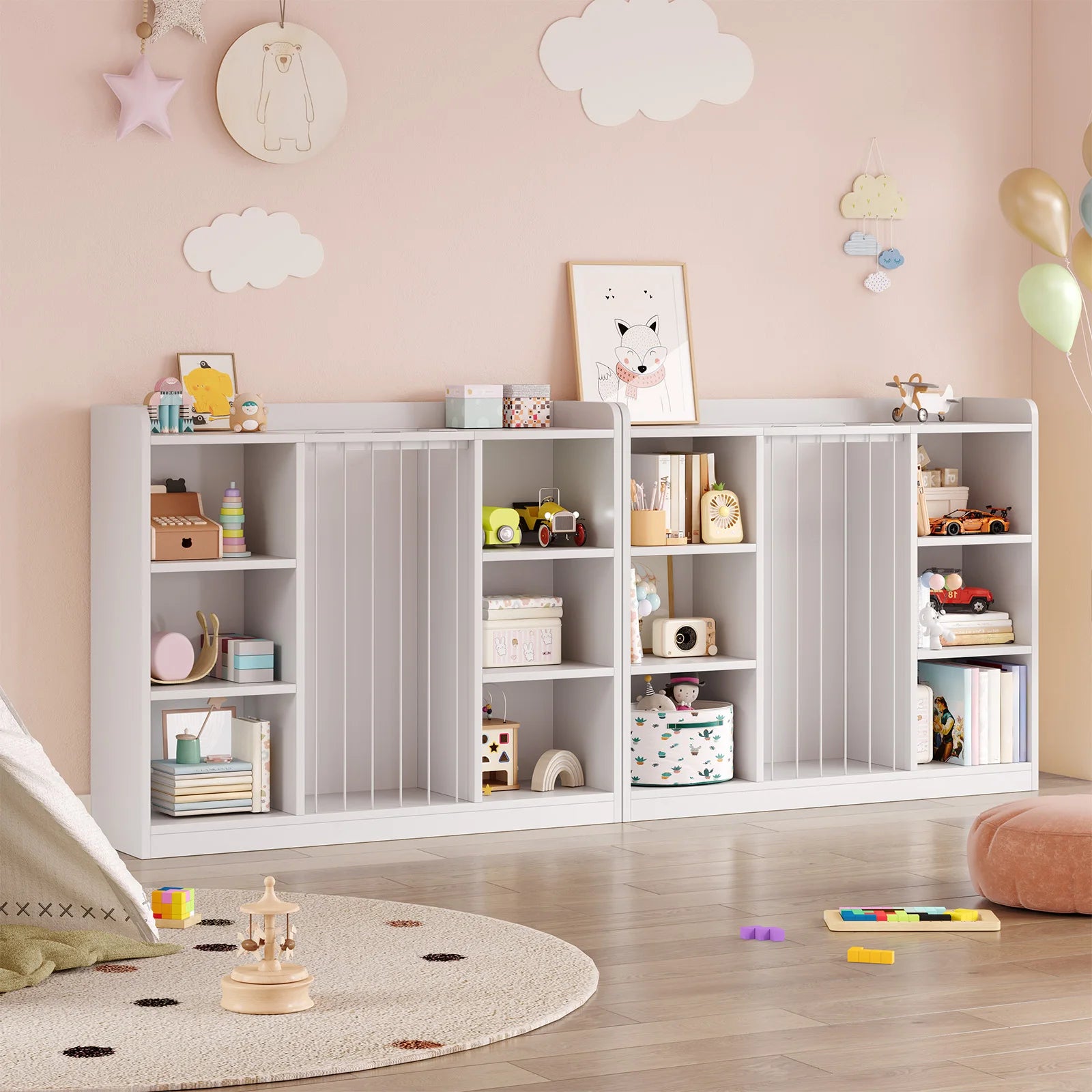 Plush Toy Organizers with 8 Storage Cubbies for Kids Rooms