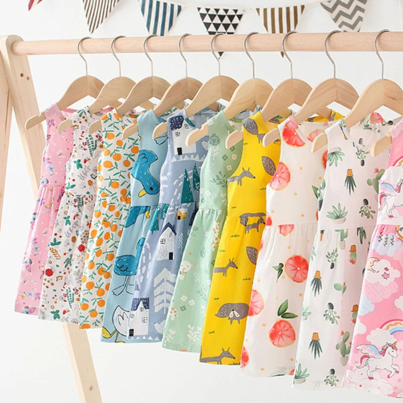 Kids Girls Cartoon Pattern Summer Party Dresses