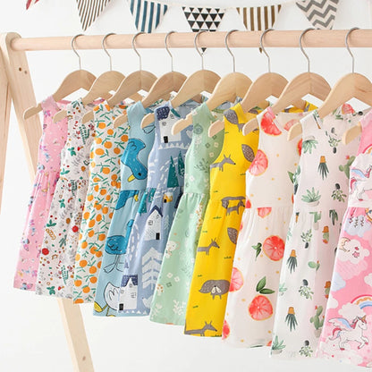 Kids Girls Cartoon Pattern Summer Party Dresses
