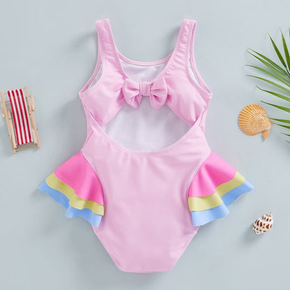 Swan Print Kid Girls Sleeveless Round Neck Beach Bodysuit childrensterritory