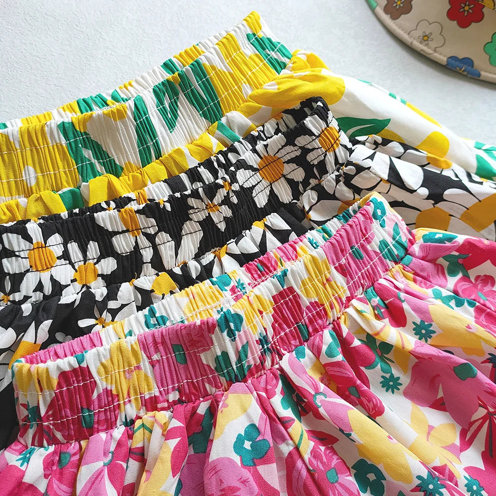 Kids Girls Floral Wide-Leg Beach Shorts for Summer childrensterritory