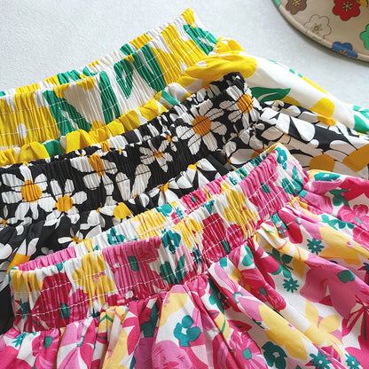 Kids Girls Floral Wide-Leg Beach Shorts for Summer childrensterritory