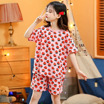 Kids Cartoon Print Short Sleeves Summer Pajamas Sets childrensterritory
