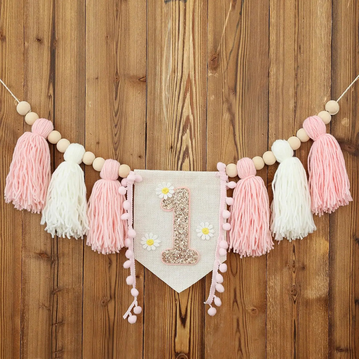 Handmade Wooden Bead Tassel Garland Prop for First Birthday childrensterritory