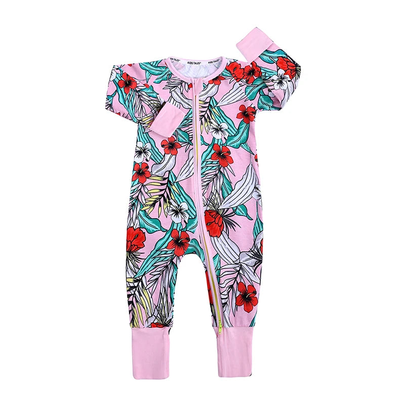 Long Sleeves Printed Baby Girl/Boy Zipper Bodysuits