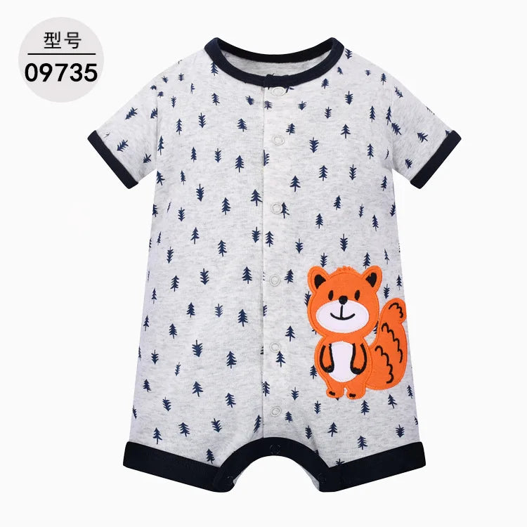Baby Cartoon Print Cotton Short-Sleeve Summer Romper childrensterritory