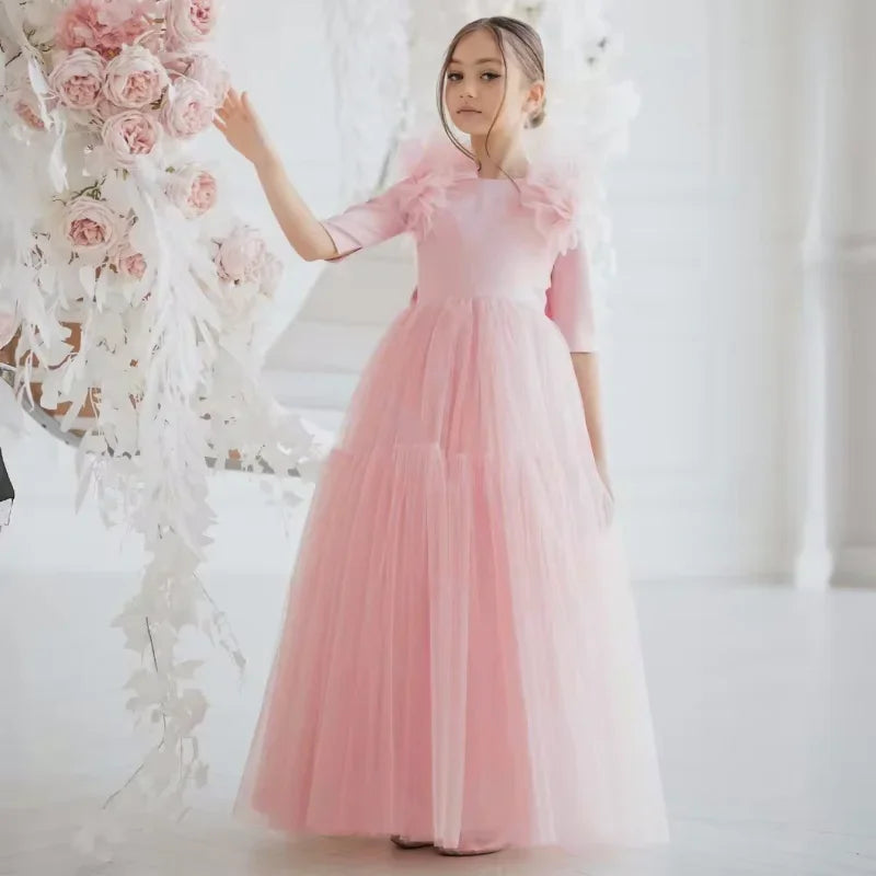 Tulle Flower Girl Dresses With Bow For Wedding Birthday