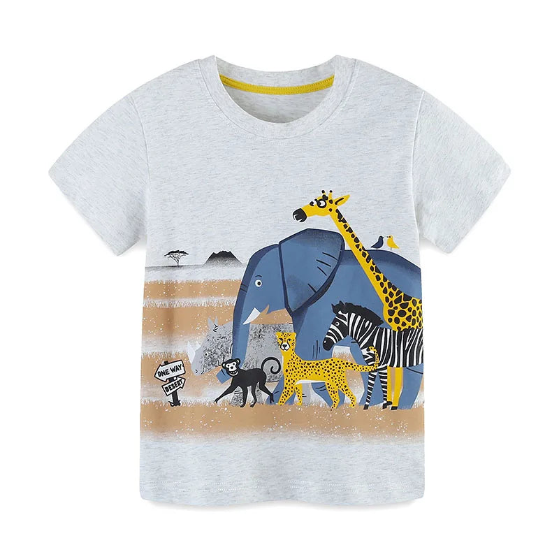 Cartoon Animals Print Summer Cotton Tees for Little Boys childrensterritory