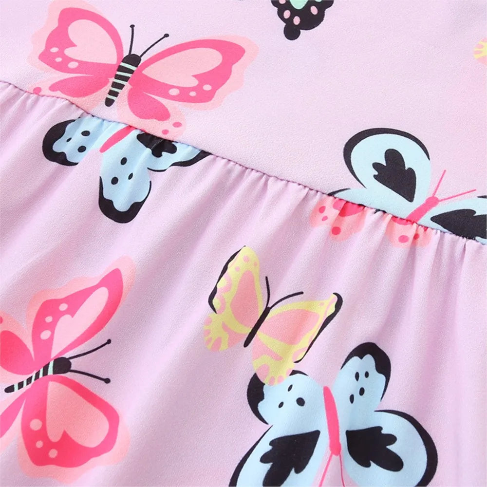Colorful Butterfly Print Kids Girls' Light Purple Cotton Dress