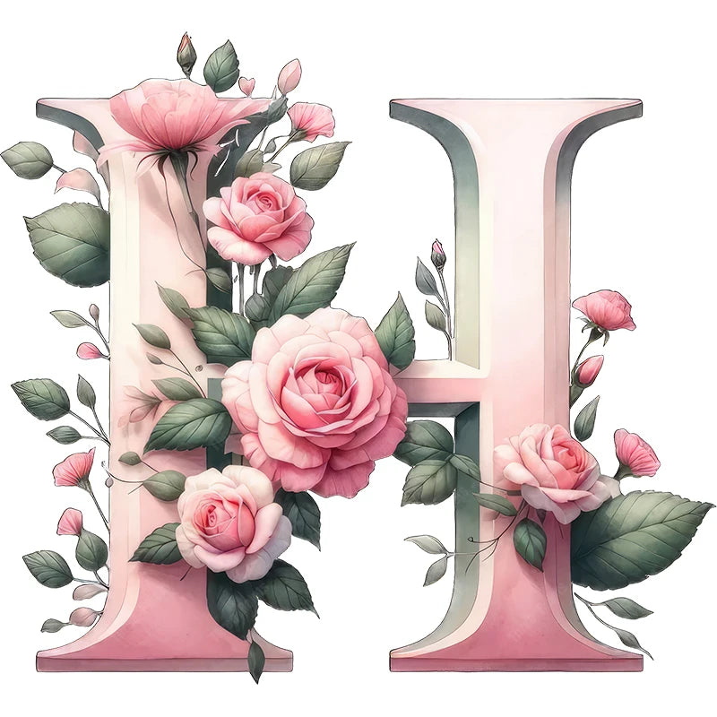 Self-Adhesive Pink Flower Letter Art Wall Decals