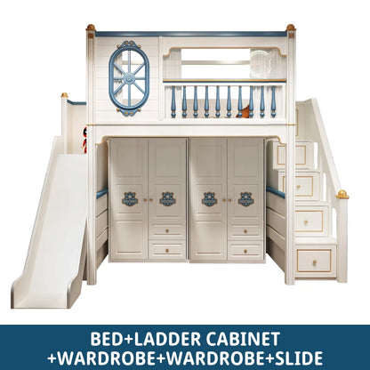 Kids Modren Bunk Bed with Bookcase and Wardrobe childrensterritory