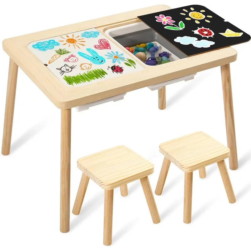 Multifunctional Kids Sensory Table with 2 Storage Boxes and 2 Stools childrensterritory