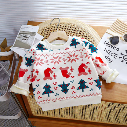 Plush Velvet Printed Casual Christmas Sweatshirts for Kids childrensterritory