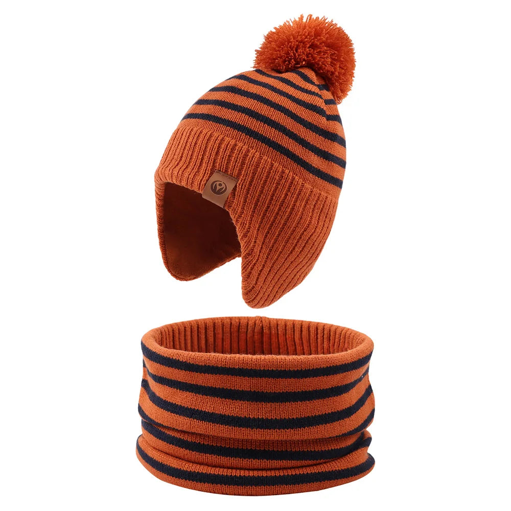 Baby/Kids Stripe Pompom Hat and Scarf 2Pcs Winter Set childrensterritory