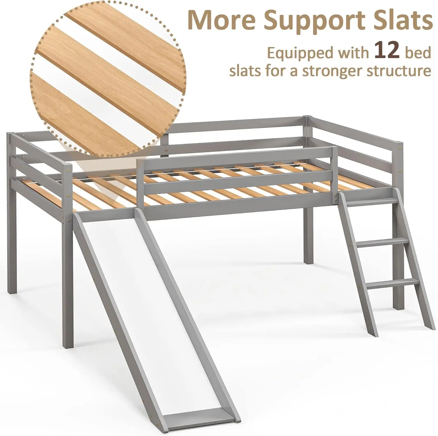 Kids Wooden Loft Bed with Climbing Ladder &amp; Storage Space