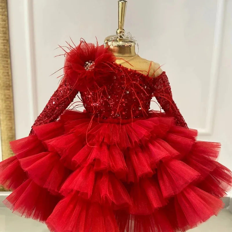 Baby/Kids Girls Sparkly Feather Birthday/Wedding Party Dresses