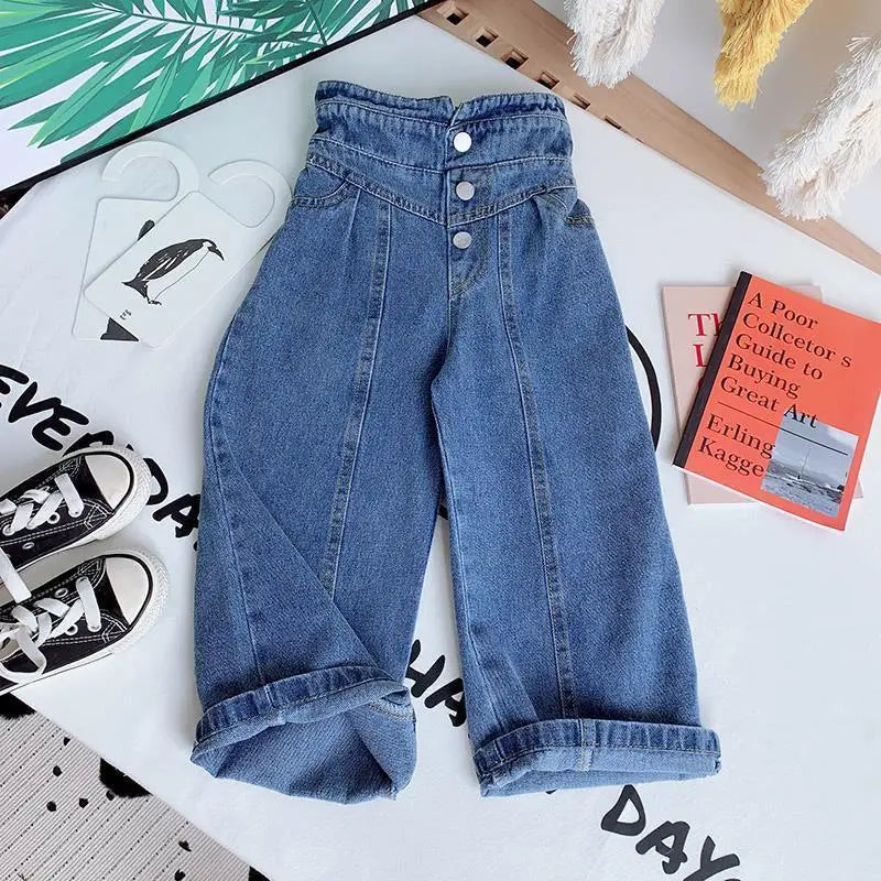Casual High Waist Elastic Denim Pants for Girls childrensterritory