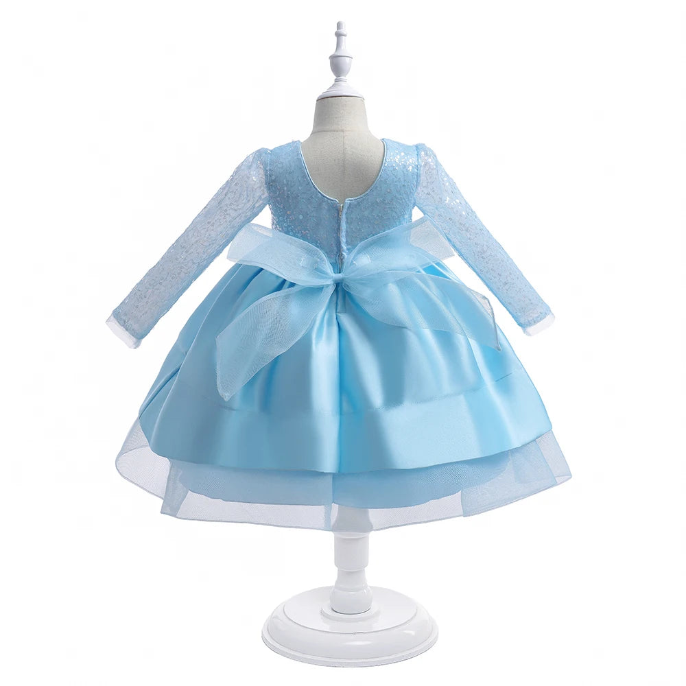 Kids Girls Glitter Puffy Sequin Princess Birthday Dresses
