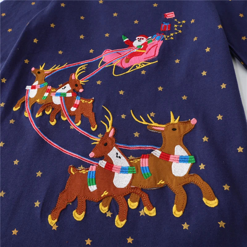 Kids Girls Printed Long Sleeve Christmas Dress childrensterritory