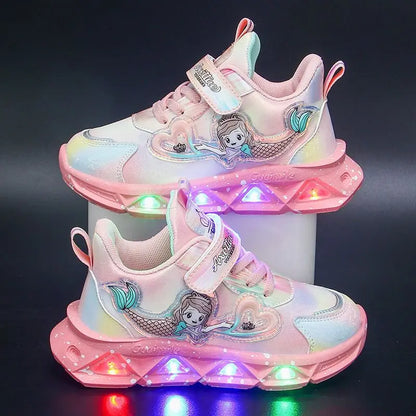 Kids Cartoon Mermaid Design Sports Shoes with Lights childrensterritory