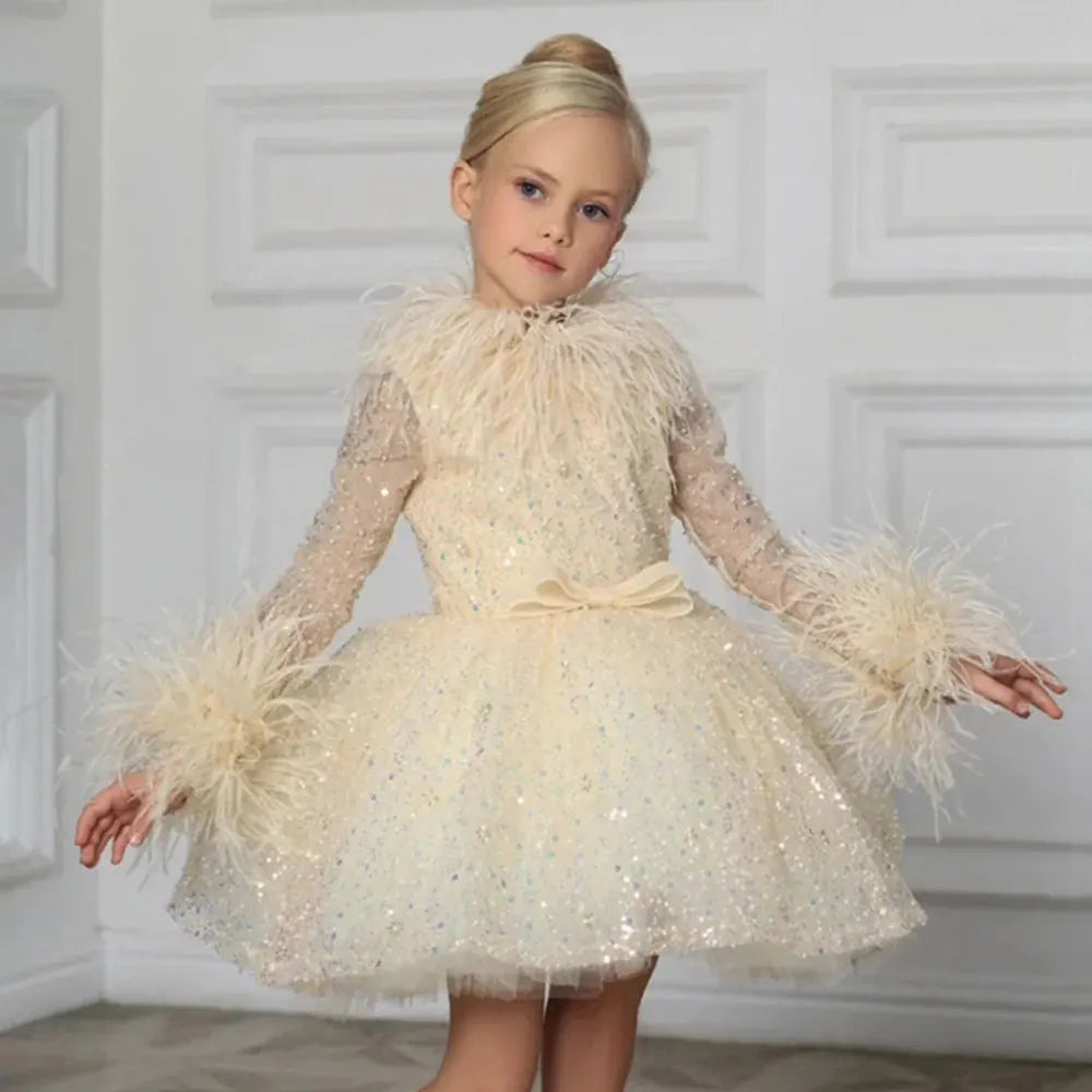 Kids Girls High Neck Glittery Christmas Party Dress
