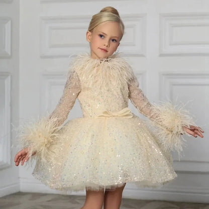 Kids Girls High Neck Glittery Christmas Party Dress