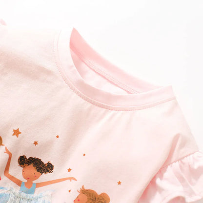 Kids Girls Cartoon Ballet Girls Print Cotton Top childrensterritory