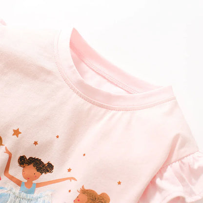 Cartoon Ballet Girls Design Cotton Tops for Kids childrensterritory