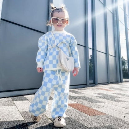 Little Girl Boy 2PCS Plaid knitted Clothes Set Sweater + Pant childrensterritory