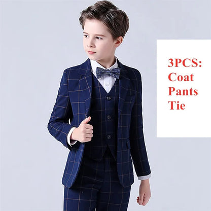 Kids Boys Top Quality Plaid Wedding Suit Formal Tuxedo
