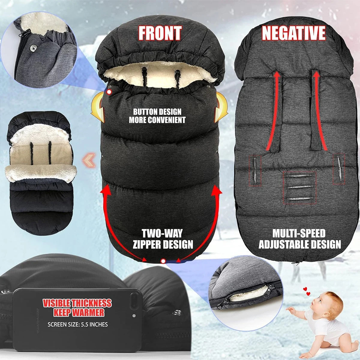 Warm, Plush-lined Lined Baby stroller Foot Covers childrensterritory