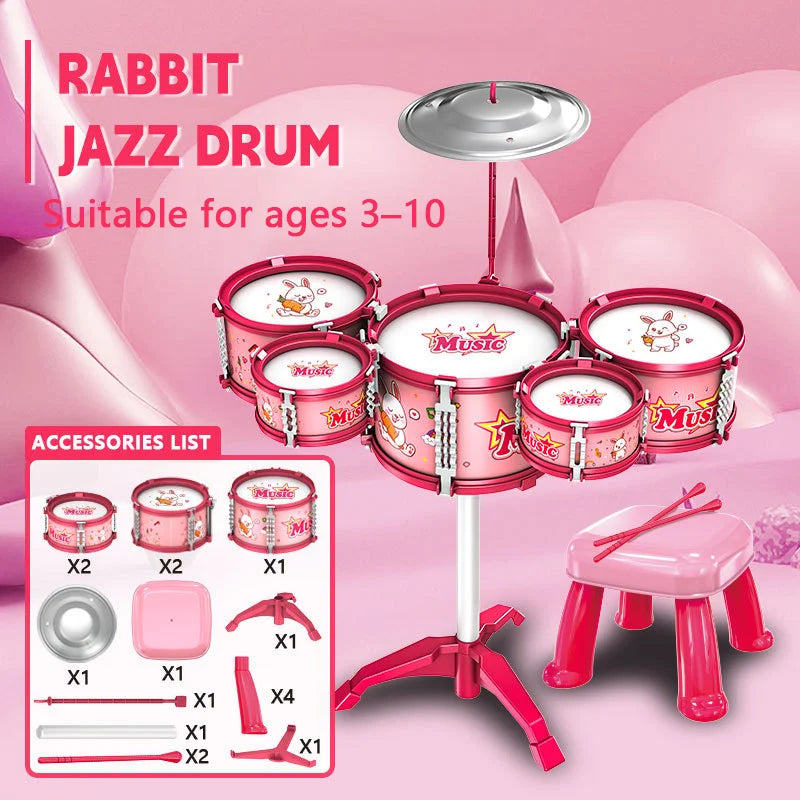 Kids Musical Instruments Toy- Mini Jazz Drum Set with Stool