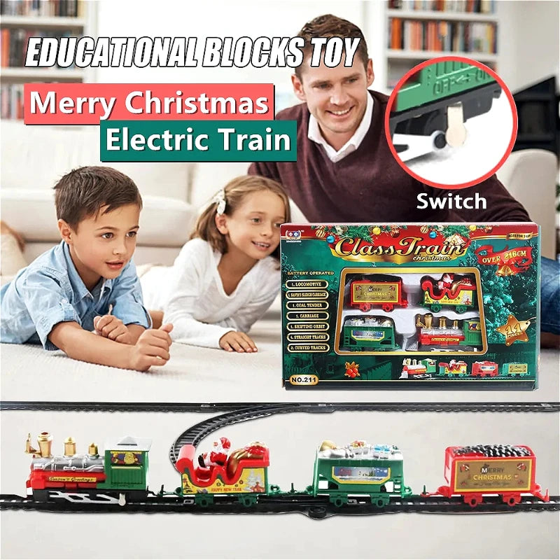 Electric Christmas Train Toy Set with Light Sound for Kids