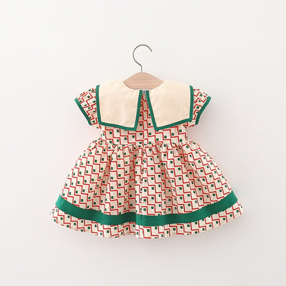 Plaid Baby Girls Summer Dresses with Navy Collar childrensterritory