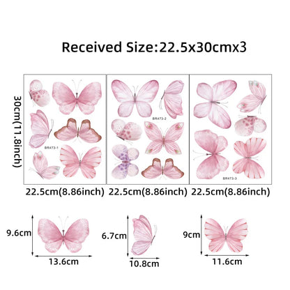 Home Decoration 3Pcs Pink Butterfly Wall Decals for Kids Room