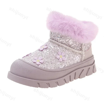 Princess Girls Glittering Fashion Warm Fur Boots childrensterritory