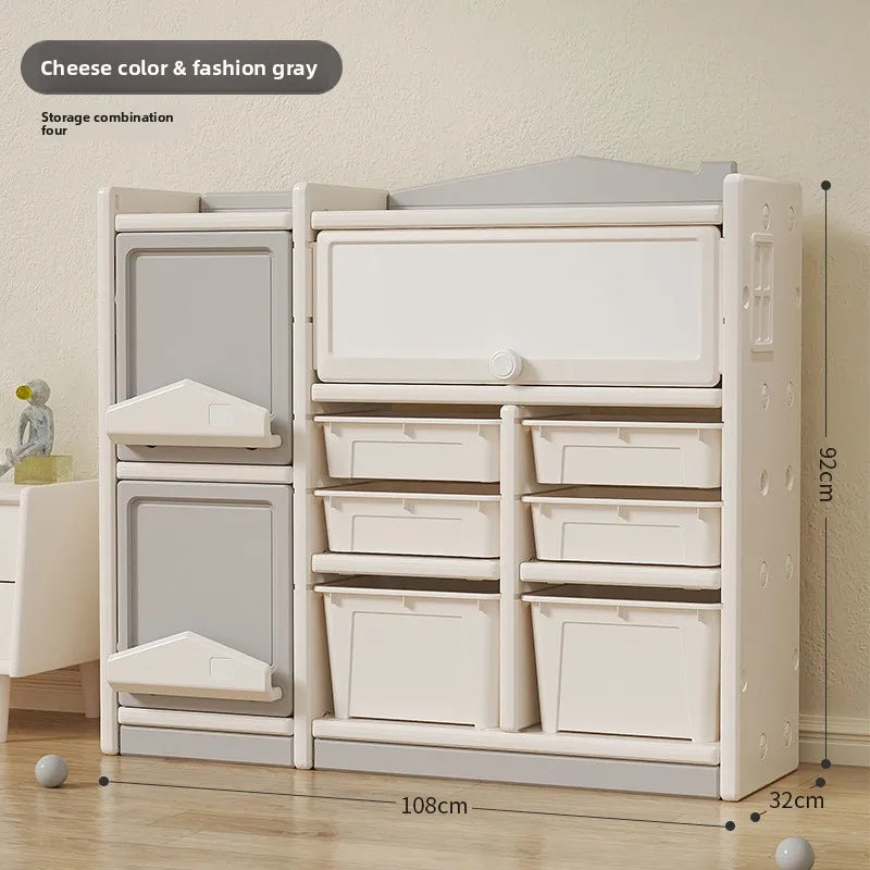 Kids Toy Storage Organizer with Three Cabinets and Ten Toy Bins