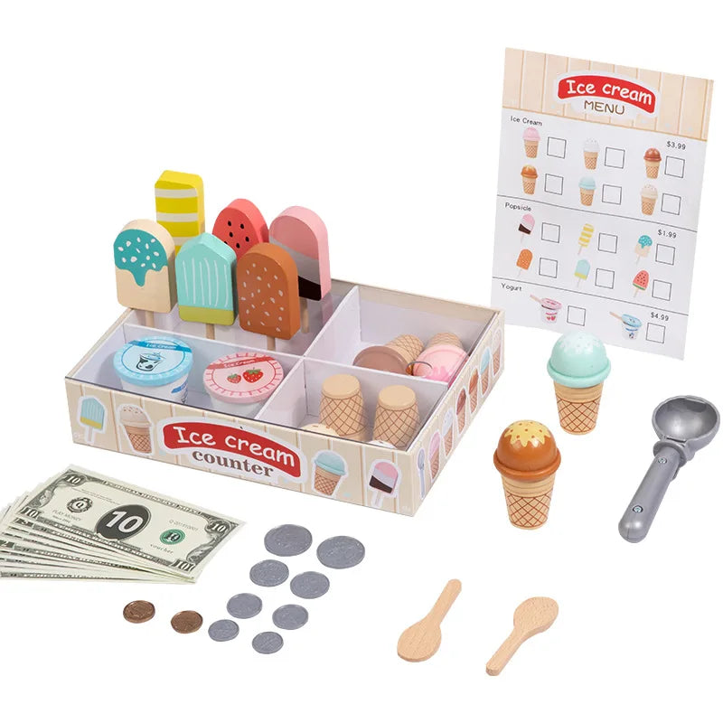 Kids Wooden Ice Cream Counter Playset childrensterritory