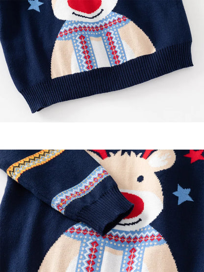 Kids Long Sleeve Cartoon Print Deer Christmas Sweater childrensterritory