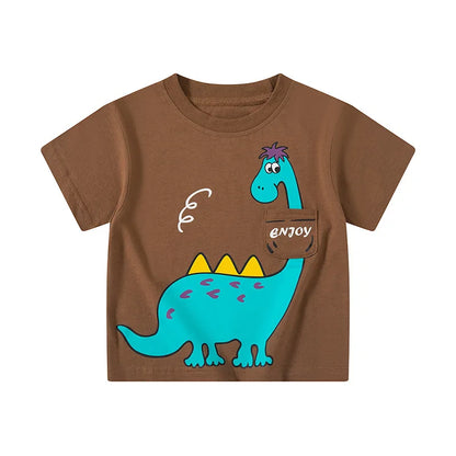 Green Cartoon Frog Print Summer T-Shirts for Kids